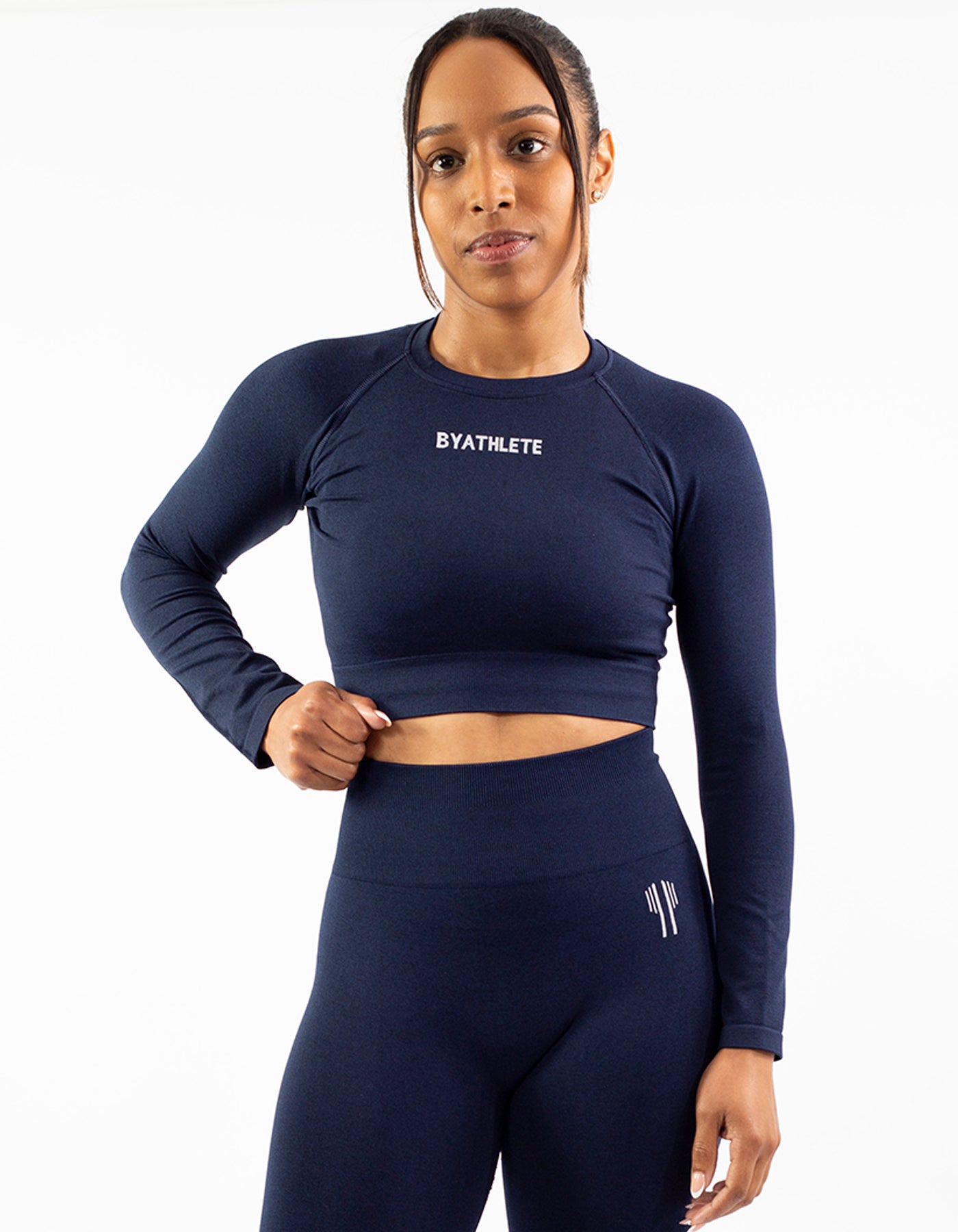 Strong Start Seamless Long Sleeve Crop Top - Navy Blue