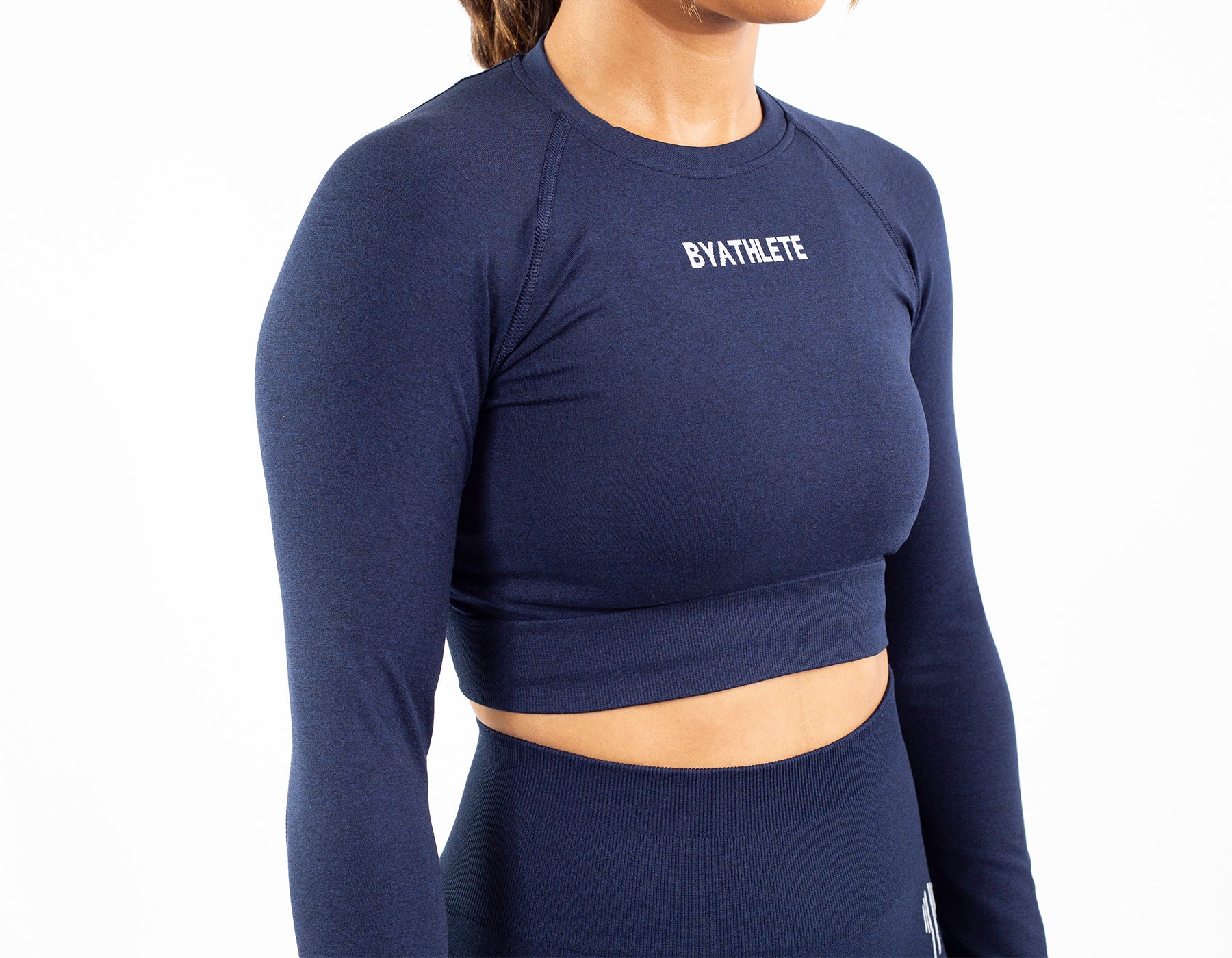 Strong Start Seamless Long Sleeve Crop Top - Navy Blue