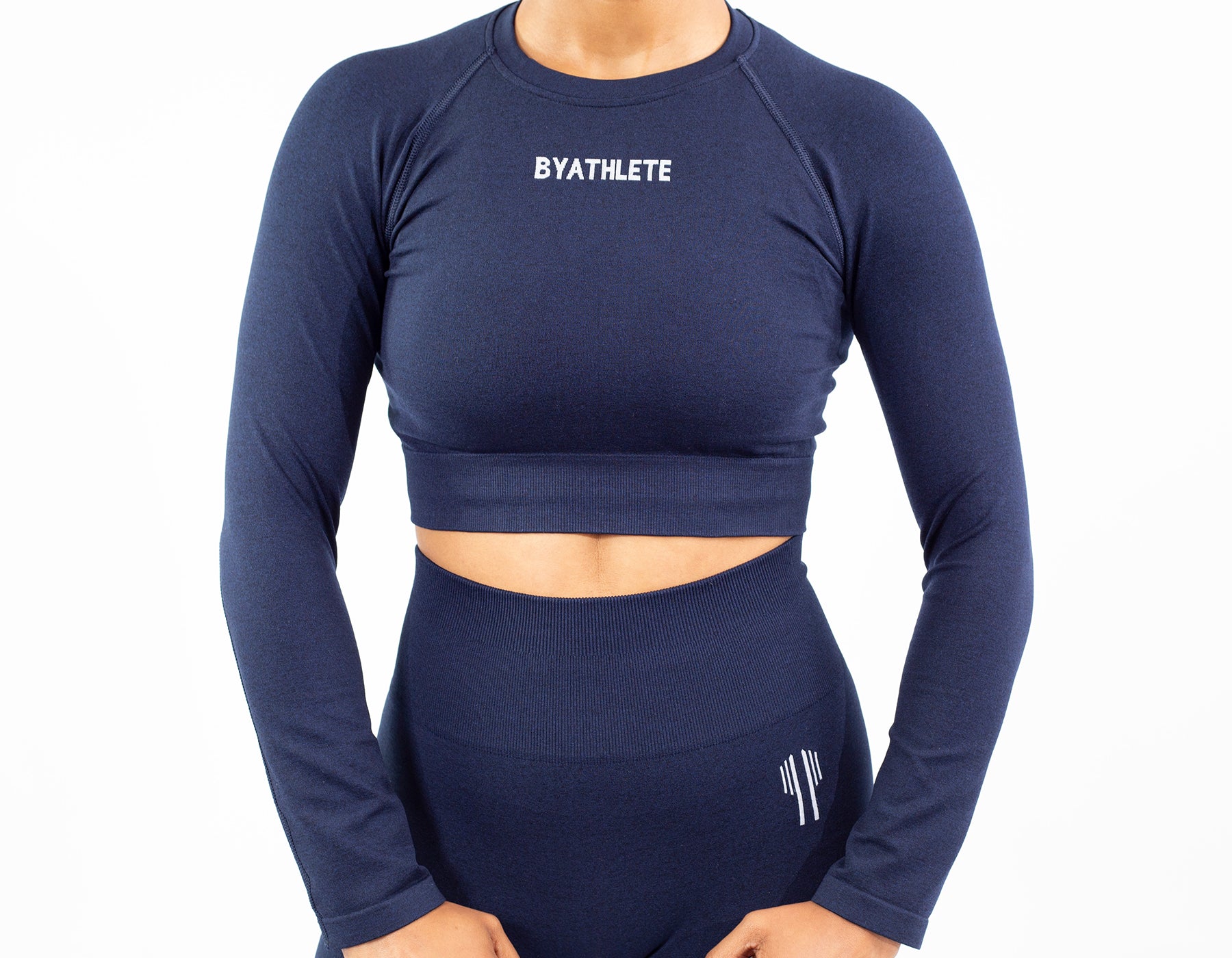 Strong Start Seamless Long Sleeve Crop Top - Navy Blue