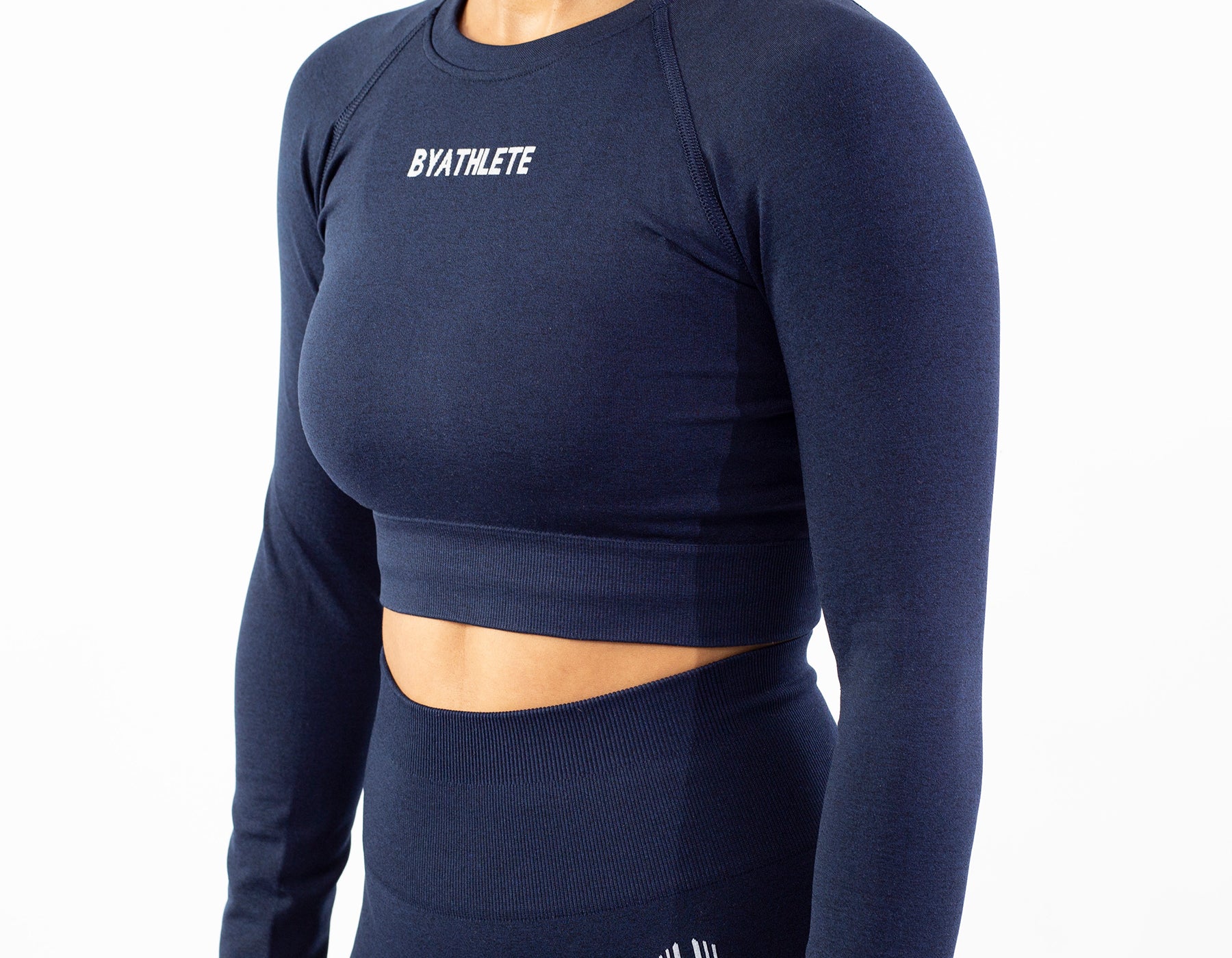 Strong Start Seamless Long Sleeve Crop Top - Navy Blue