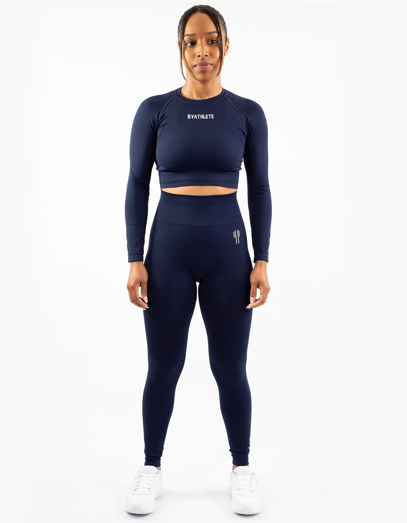 Strong Start Seamless Long Sleeve Crop Top - Navy Blue