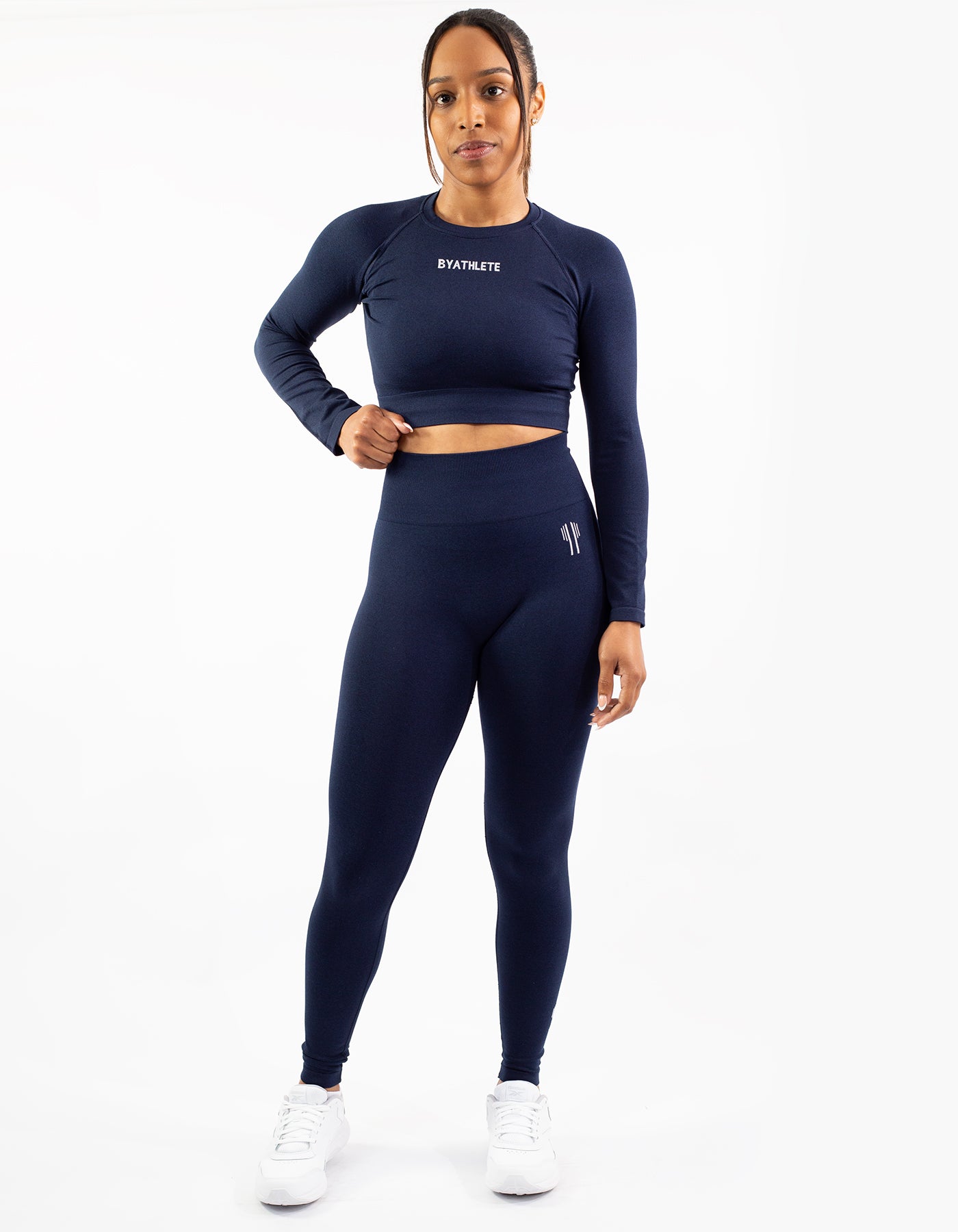 Strong Start Seamless Long Sleeve Crop Top - Navy Blue